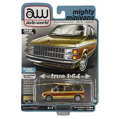 Auto World Mighty MiniVans 1984 Dodge Caravan Gold 1/64 Diecast Car Toys • $13.99