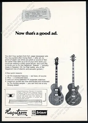1974 Hagstrom Electric Guitar & Bass Photo Vintage Print Ad • $9.99