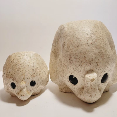 $34.99 • Buy Vintage Ivory Ceramic Elephant Planter Pair Mom & Baby Textured Plant Pot Boho