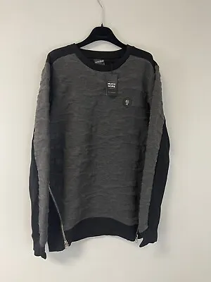 Much More Sweater Mens Large Skull Cable Knit Gray Long Sleeve Pullover N221 • $23.99