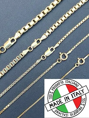 14k Gold Plated Real Solid 925 Sterling Silver Box Chain Necklace Men Ladies • $19.51