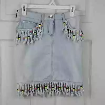 Love Moschino Beaded Fringe Trim Denim Jean Skirt Size 2 • $49.99