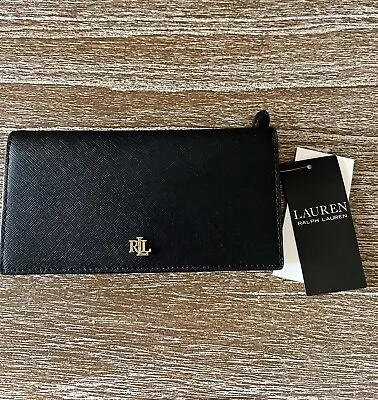 New Lauren Ralph Lauren Crosshatch Leather Slim Snapped-Closure Wallet • $85