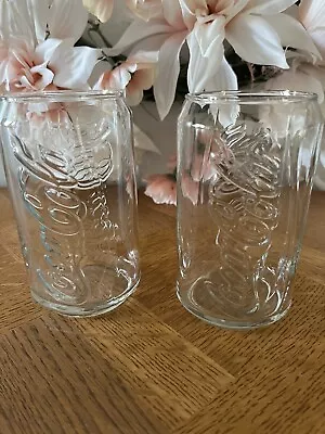 Vintage Coca-Cola Coke Can Shaped 5  Clear Glass 12 Oz Cup Set Of 2 • $15