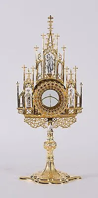 Traditional Gothic Gold & Silver Plated Monstrance With Luna  23  Ht. (#40) • $2375