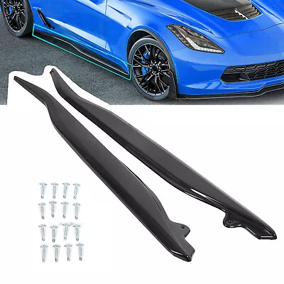 For 2014-2019 14-Up Corvette C7 METALLIC Side Skirts Z06 Style ABS GLOSS BLACK • $59