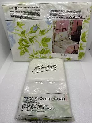 Vintage Atelier Martex Twin Flat Sheet & 2 Pillow Cases NEW “The Rose” Lace Trim • $24.95