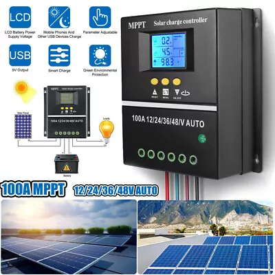 MPPT Solar Charge Controller 12V 24V 36V 48V PV Battery Regulator Dual USB 100A • $44.64