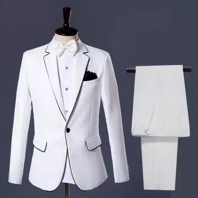 Men's Suits Formal Stage Casual Groom One Button Lapel Blazers Coats Pants 2PCS • $63.68