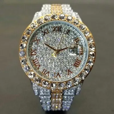 MISSFOX Men's Fully Ice Out Watch Waterproof Bling Diamond Cz Luxury Gift NEW • £70.99