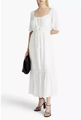 Tigerlily Size 10 Dress White Lunetta Mirella Gathered Embroidered Voile Maxi • $99