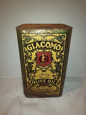 Vintage Giacomo Olive Oil One Gallon Tin Can Very Rare Kitchen Display 10  Tall • $39.99