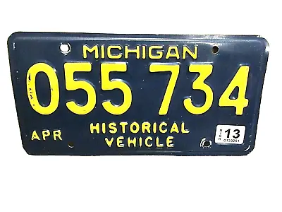 2013 Michigan Historical Vehicle License Plate Tag # 055734 • $5.95