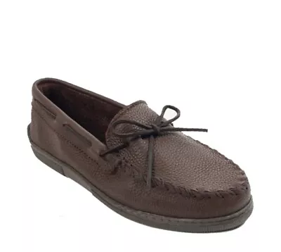 Minnetonka Men’s Moosehide Moccasins Shoe Size 12 Hard Sole Slip On Brown • $39