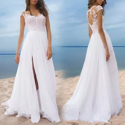 Fashionable White Lace V Neck Sleeveless Evening Formal Bridesmaid Dress • £16.36