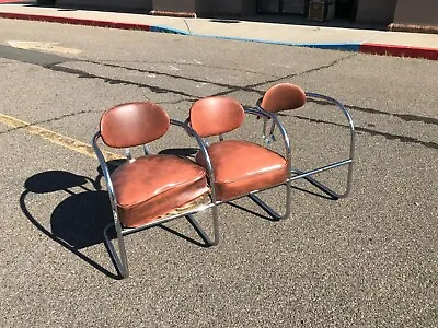 Vintage Chromcraft Mid-Century Modern Bauhaus Chairs Art Deco Chrome • $499