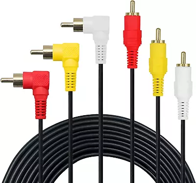 3 RCA Cable - Gold Plated 90 Degree Right Angle RCA Audio/Video Cable 3 Male To  • $12.22