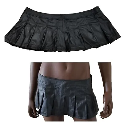 VINTAGE LIP SERVICE Faux Leather Pleated Micro Mini Skirt Womens Large Black • $50