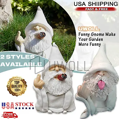 $9.55 • Buy White Wizard Gnome Middle Finger Garden Yard Lawn Ornament Statue Decor