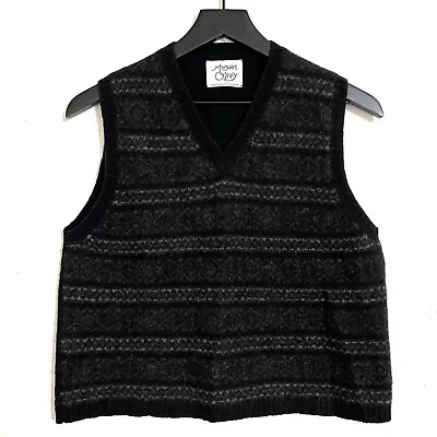 Margaret O’Leary Merino Wool Faire Isle Sweater Vest Size M Black Grey • £69.10