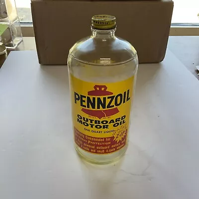 VINTAGE Pennzoil Glass Outboard Motor Oil Quart Liquid Container • $40