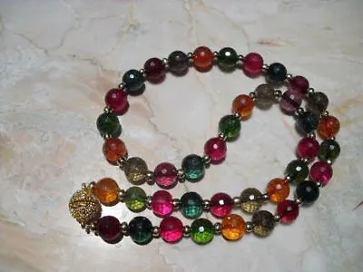 Natural 10mm Faceted Multi-Color Tourmaline Round Gemstone Beads Necklace 18  • $7.35