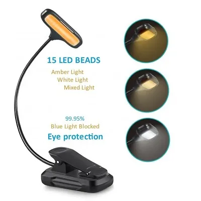 $14.99 • Buy Clip On Book Light, Rechargeable Blue Light Blocking 15 LED Reading Light Lamp