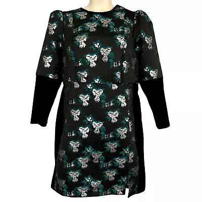 Eloquii Women Dress Plus 18 Black Teal Blue Metallic Brocade Floral Velvet Party • $17.39