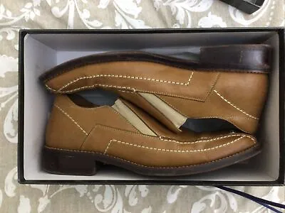 Front Mens Shoes Tan Leather Slip On Work Wear Square Toe Size 9 / 43 • £23.99