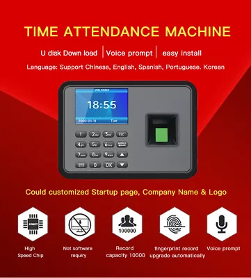 £29.89 • Buy 2.8  LCD Biometric Fingerprint Attendance Machine Employee Management Time Clock