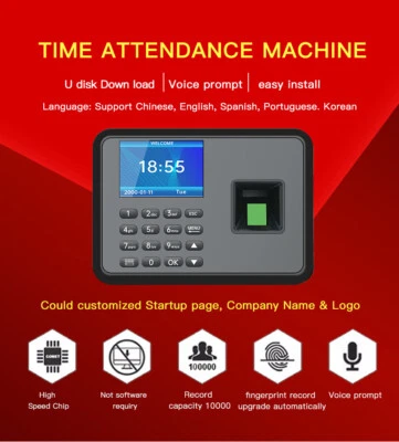 £29.89 • Buy 2.8  LCD Biometric Fingerprint Attendance Machine Employee Management Time Clock