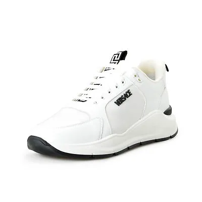 Versace Women's White Canvas Leather Logo Sneakers Shoes • $499.99
