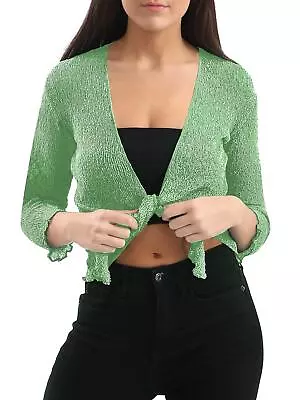 Womens Tie Up Open Front Shrug Ladies Knitted Cropped Bolero Short Cardigan Top • £9.49