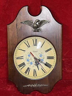 Vintage Working Wood Quartz Verichron With Brass Eagle Wall Clock MCM • $29