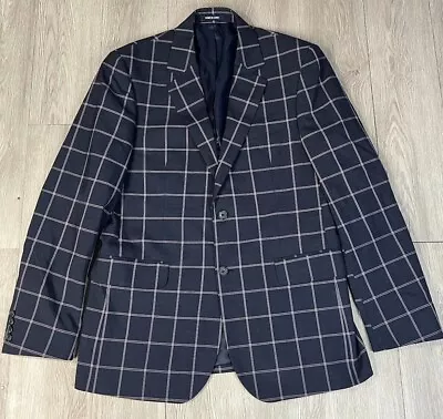 Paul Fredrick Blazer Jacket 40R Regular 100% Wool Navy Blue/ Pink Plaid 2 Button • $32.50