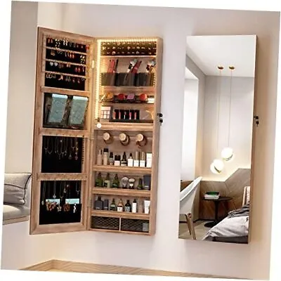  Hanging/Over The Door Mirror Jewelry Cabinet With LED Lights Lockable  • $143.86