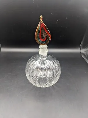 Vintage Glass Perfume Bottle With Hand Blown Multi Color Stopper • £18.08