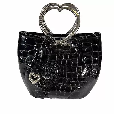 Brighton Women's Black Patent Leather Heart Handle Handbag Purse • $25.86