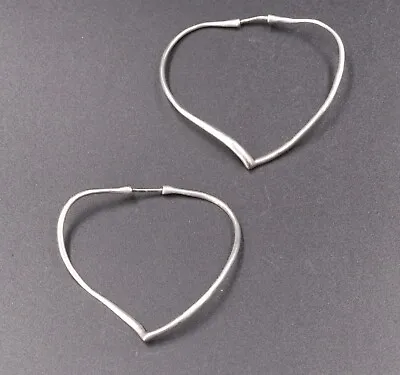 Tiffany & Co. Elsa Peretti Sterling Silver Open Heart Hoop Earrings 5.95 Grams • $400
