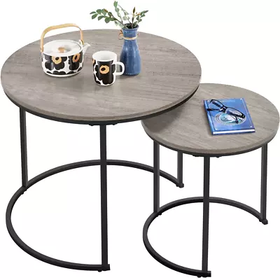 Living Room Nesting Coffee Table Round Wooden Tabletop Home Decoration Gray • $64.82