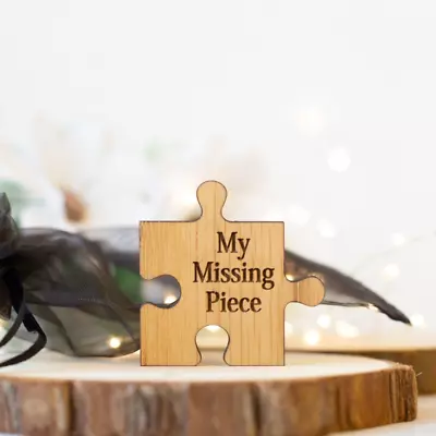 Valentines Gifts Wooden Engraved Gift My Missing Piece For Her Him With Organza • £2.79