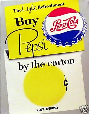 1960's Pepsi Cola Store Display Soda Pop Sign Old Stock • $19.99