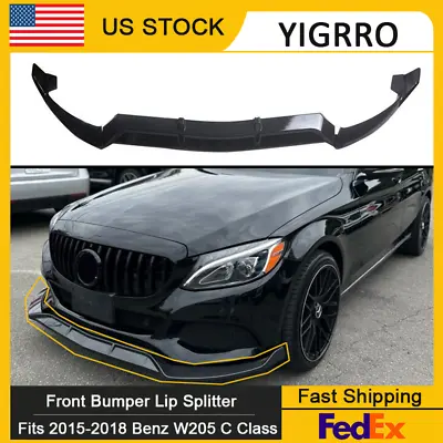 Front Bumper Lip For 2015-18 Mercedes Benz C Class W205 Sport Carbon Fiber Style • $55.79