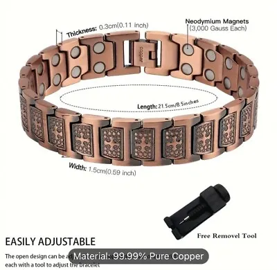 99.99% Pure Copper Magnetic Bracelet Men. Elegant Jewelry With Link Removal Tool • $14.49