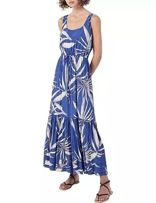 Witchery Maxi Dress Size S 8 Blue Floral Tropical Leaf Tiered Boho Holiday • $39.95