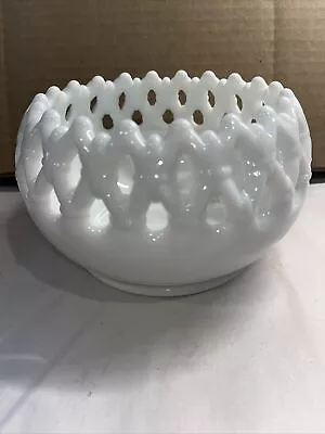 Vintage Westmoreland Glass Milk Glass Rose Bowl Pierced Lace Doric Edge Unmarked • $9.99