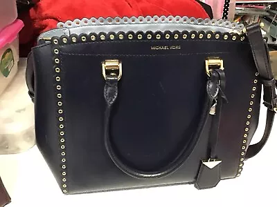 Michael Kors Navy Purse Handbag With Gold Accents • $22.59