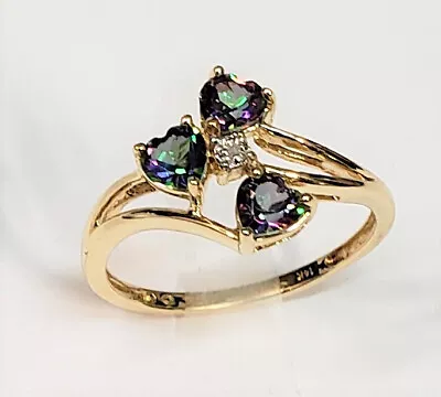 14K Yellow Gold 0.90 Ctw Mystic Topaz And White Topaz Ring Size 7 • $265