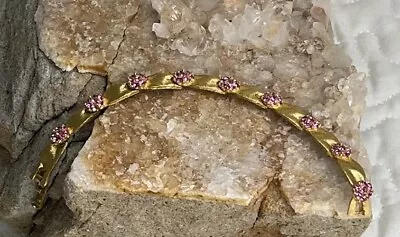 Crown Trifari Pink Rhinestone Ribbon Birthday Bracelet Gold Signed 7  • $130