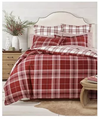 Maratha Stewart Full Queen Duvet Cover Dear Santa 100%Cotton Red Plaid • $75